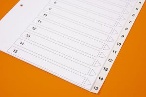 A4 white dividers 1 to 15 PP 0.13